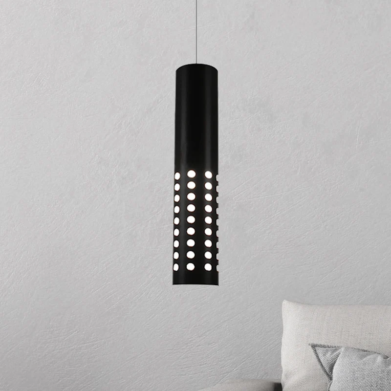 Suspension cylindrique moderne avec découpes circulaires en métal 1 lumière noire pour salon en blanc chaud/blanc Clearhalo