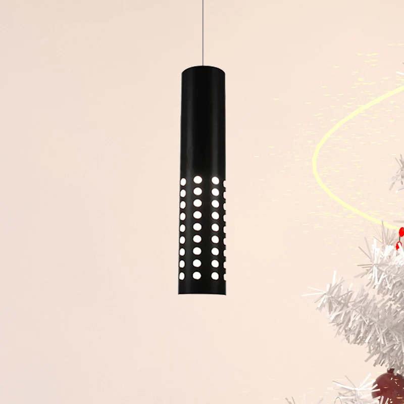 Suspension cylindrique moderne avec découpes circulaires en métal 1 lumière noire pour salon en blanc chaud/blanc Clearhalo