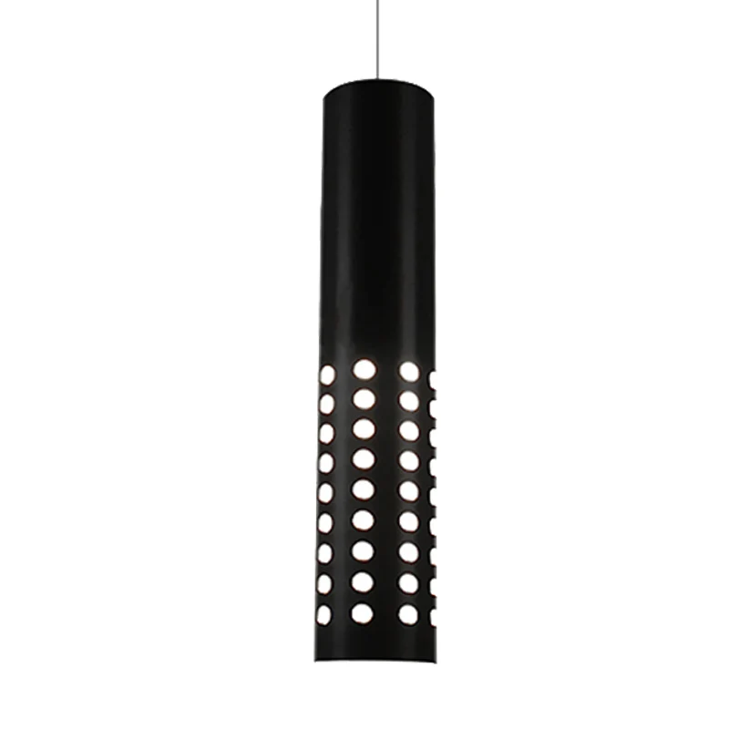 Suspension cylindrique moderne avec découpes circulaires en métal 1 lumière noire pour salon en blanc chaud/blanc Clearhalo