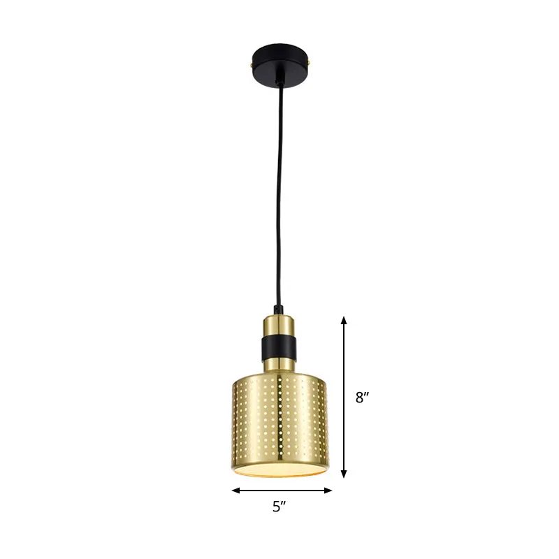Suspension cylindrique en métal, lampe à suspension contemporaine à 1 lumière, noire et dorée Clearhalo