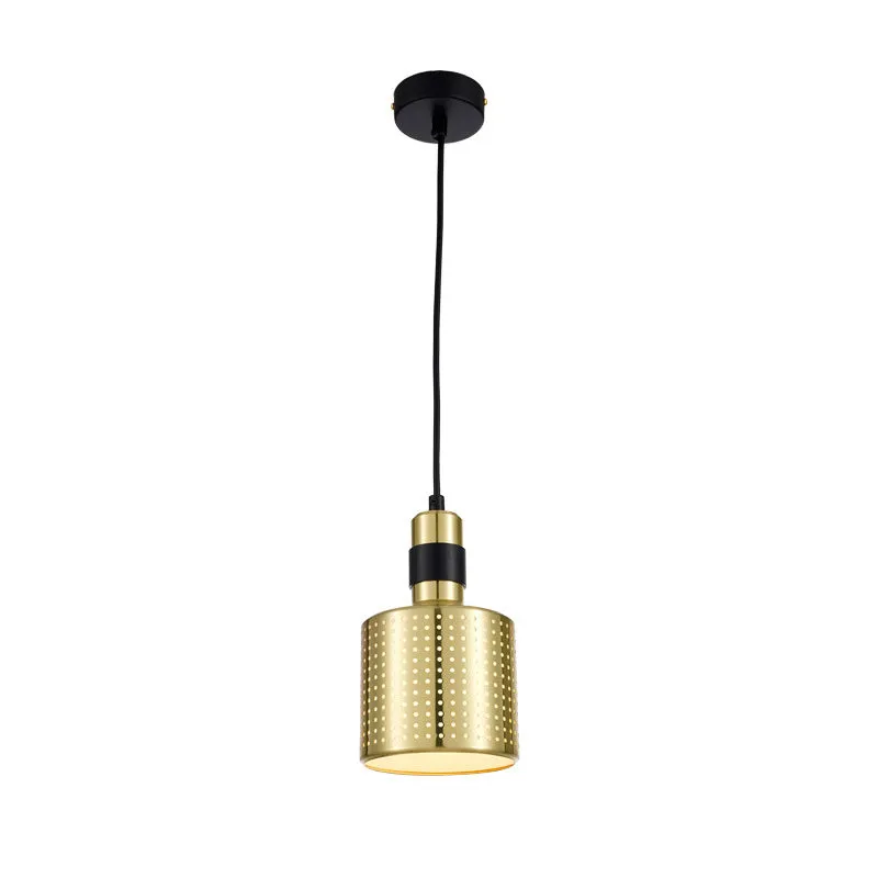 Suspension cylindrique en métal, lampe à suspension contemporaine à 1 lumière, noire et dorée Clearhalo