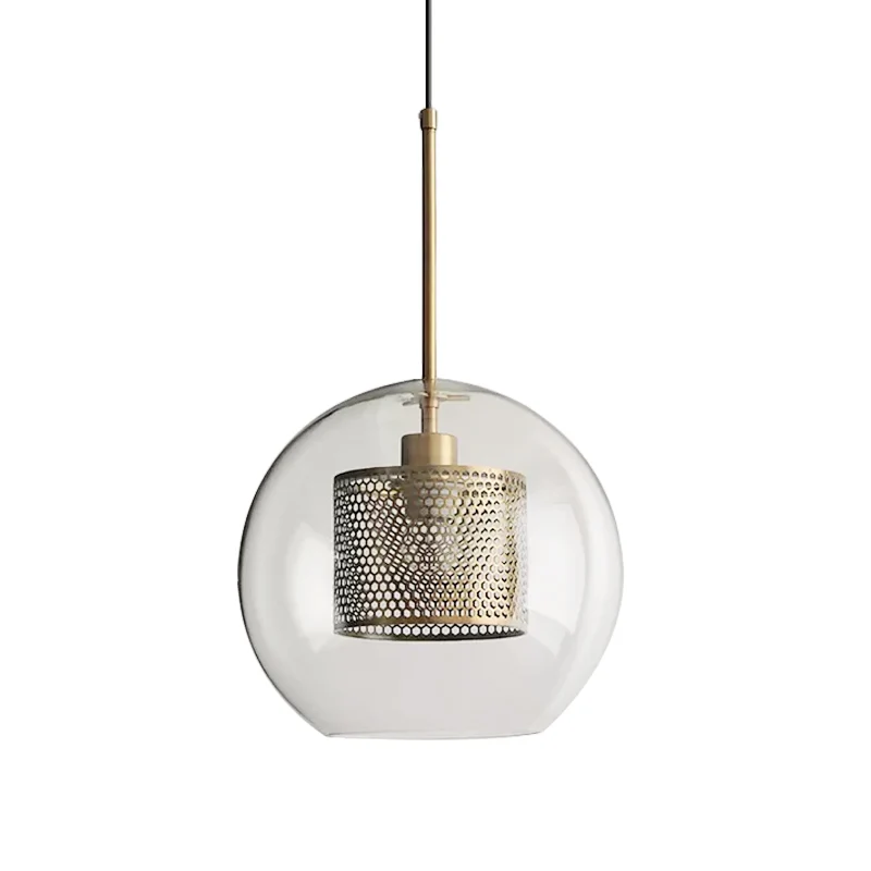 Suspension cylindrique pour chambre à coucher en maille métallique coloniale, 1 ampoule, bronze/gris argenté, abat-jour en...