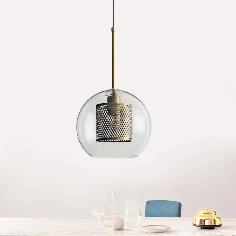 Suspension cylindrique pour chambre à coucher en maille métallique coloniale, 1 ampoule, bronze/gris argenté, abat-jour en...