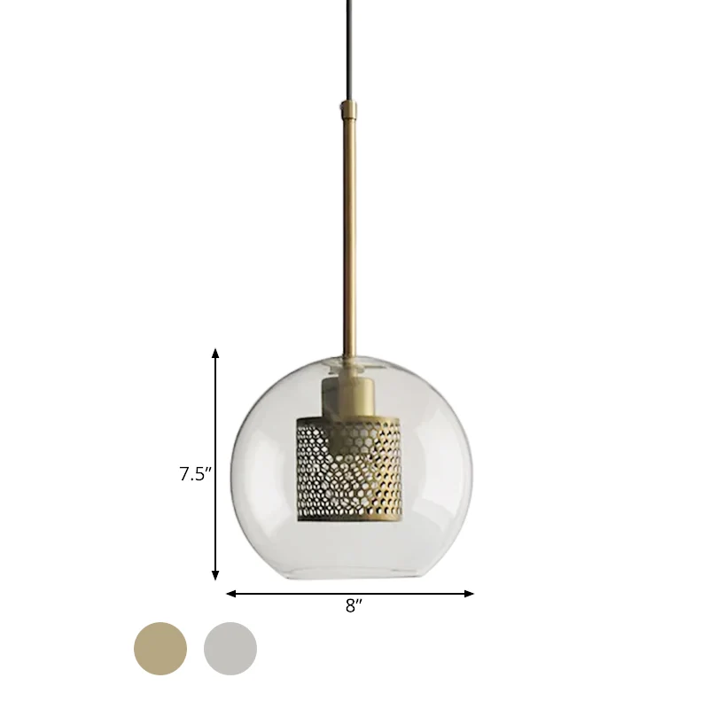 Suspension cylindrique pour chambre à coucher en maille métallique coloniale, 1 ampoule, bronze/gris argenté, abat-jour en...