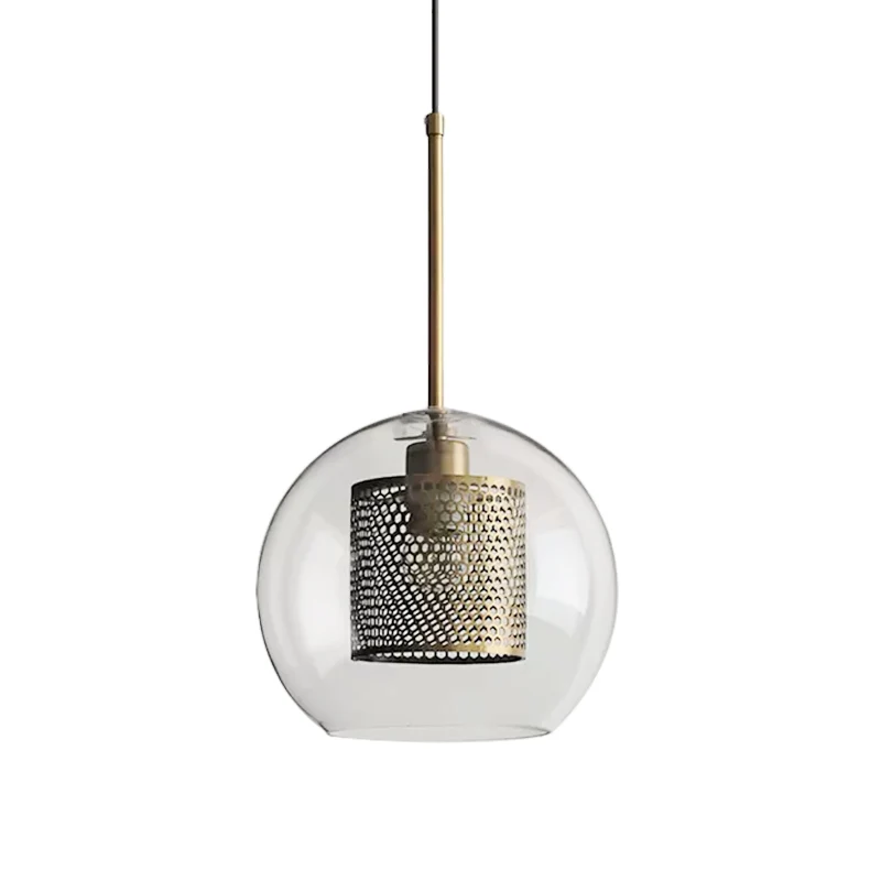 Suspension cylindrique pour chambre à coucher en maille métallique coloniale, 1 ampoule, bronze/gris argenté, abat-jour en...