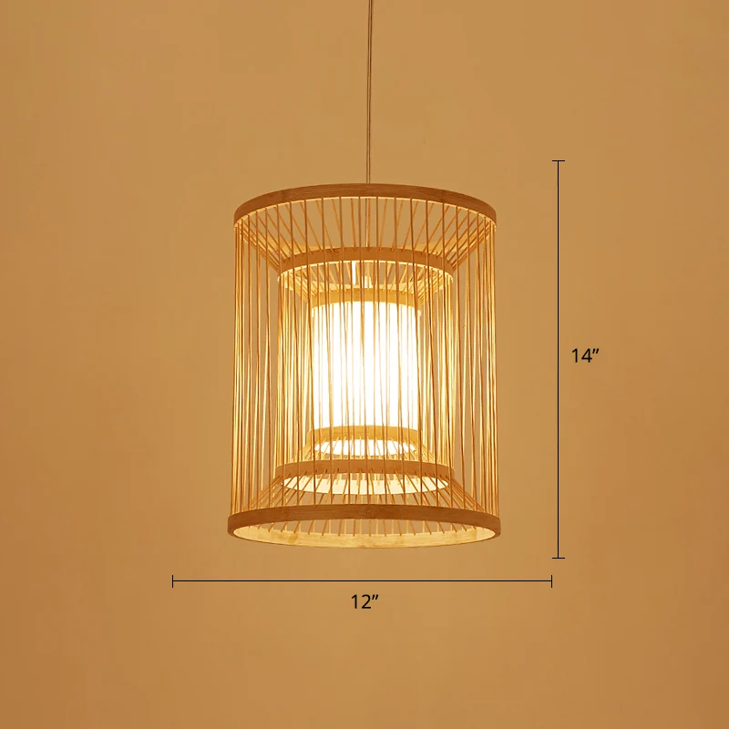 Suspension cylindrique simplicité bambou 1 lumière bois suspension luminaire pour salon de thé Clearhalo