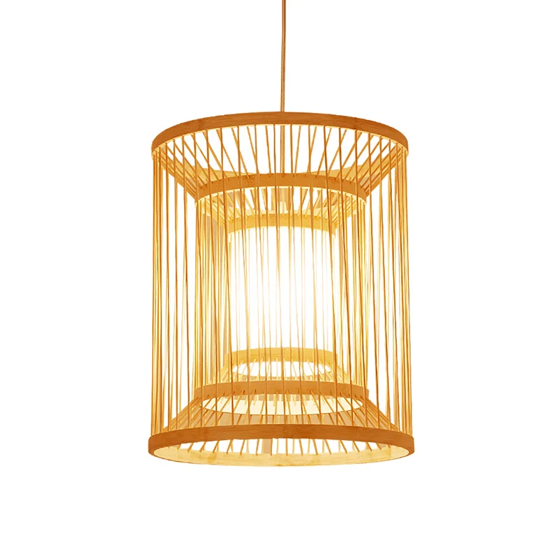Suspension cylindrique simplicité bambou 1 lumière bois suspension luminaire pour salon de thé Clearhalo