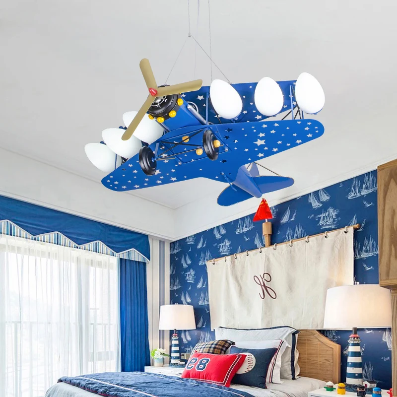 Suspension d'avion à hélice à 6 ampoules, lustre moderne et élégant en métal pour magasin de tissus Clearhalo