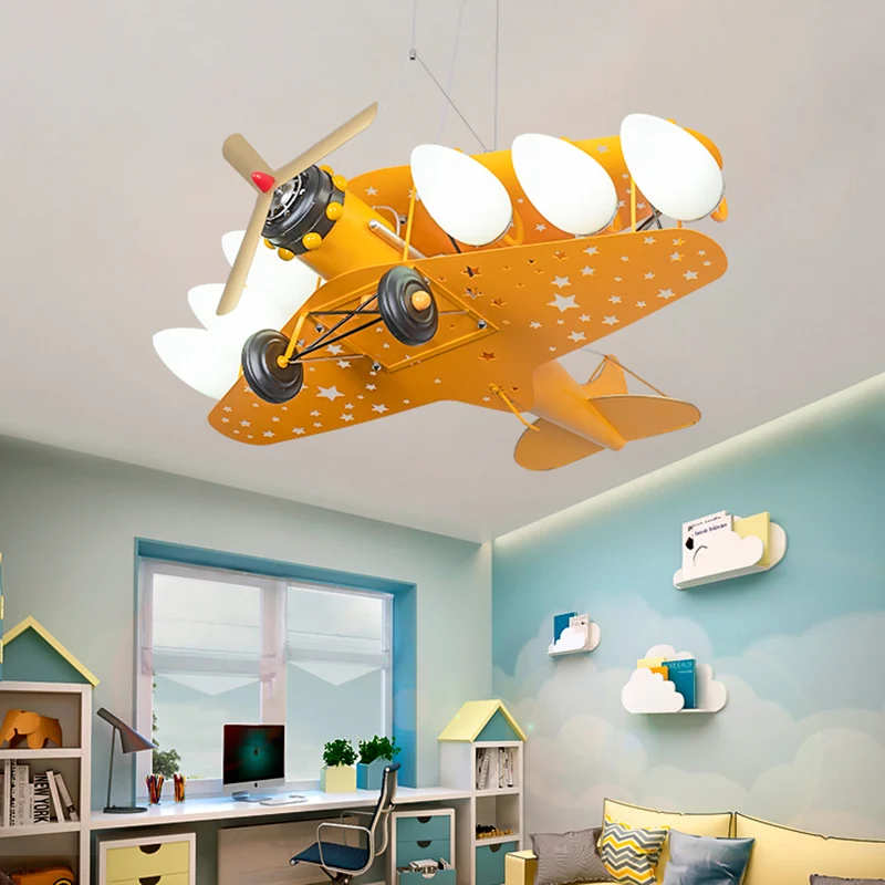 Suspension d'avion à hélice à 6 ampoules, lustre moderne et élégant en métal pour magasin de tissus Clearhalo