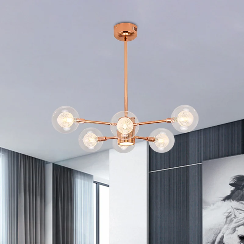 Suspension empilée pour chambre à coucher avec abat-jour orbe, lustre métallique moderne à 6/8/10/12 lumières en or Rose C...