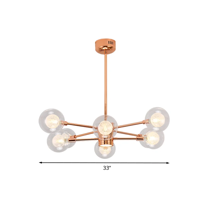 Suspension empilée pour chambre à coucher avec abat-jour orbe, lustre métallique moderne à 6/8/10/12 lumières en or Rose C...