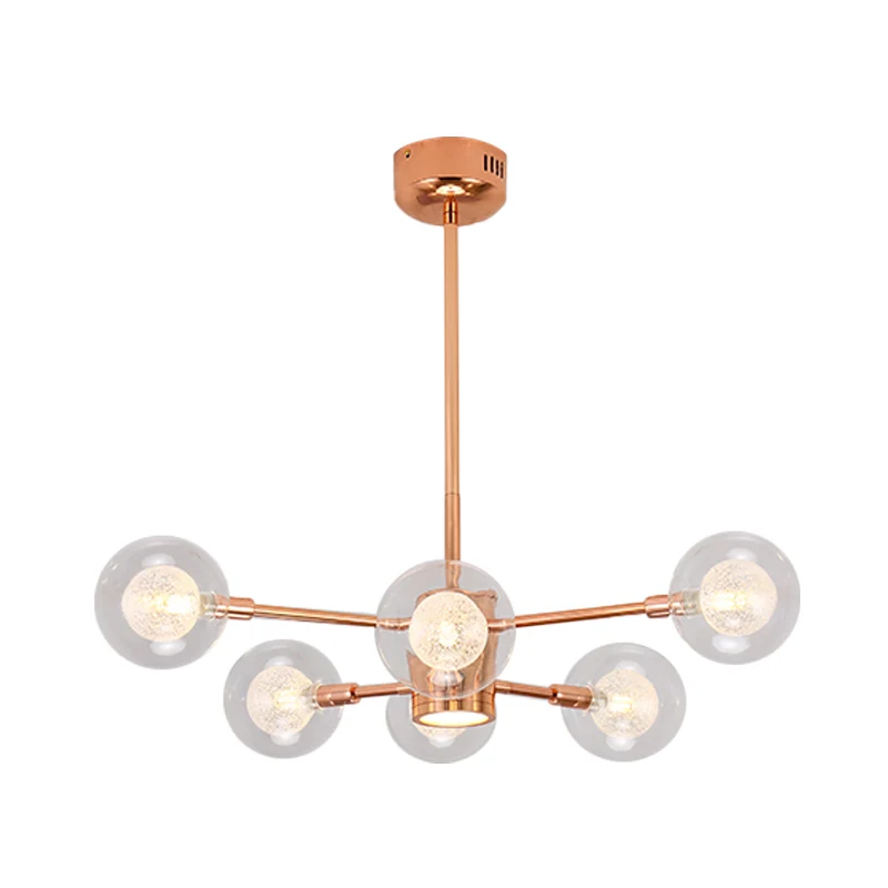 Suspension empilée pour chambre à coucher avec abat-jour orbe, lustre métallique moderne à 6/8/10/12 lumières en or Rose C...