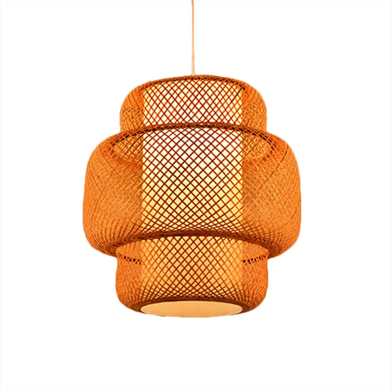 Suspension en forme de lanterne avec motif tissé en croix en bambou asiatique 18"/19,5" W 1 lampe à suspension pour salle...