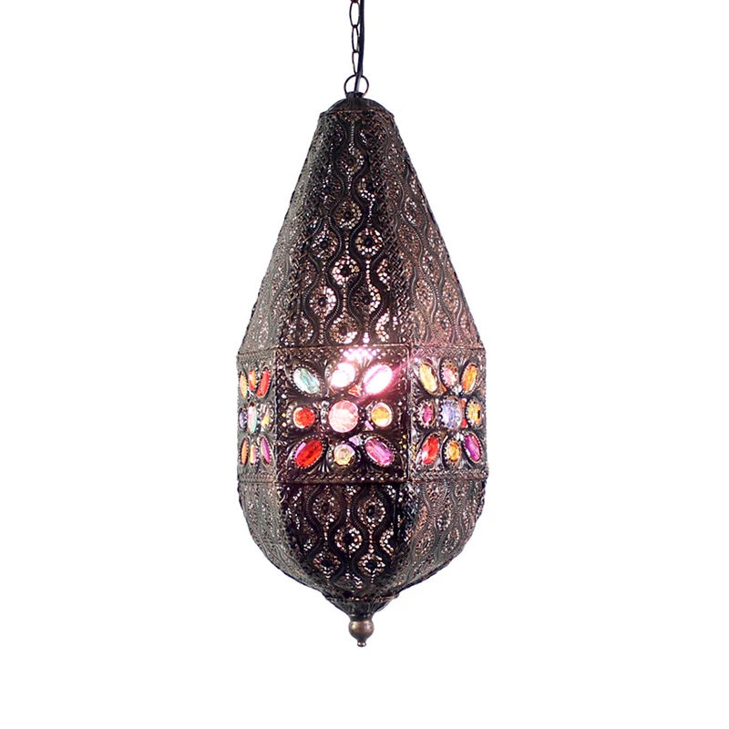 Suspension en forme de larme Bohême en métal 1 lampe de plafond en bronze antique/cuivre pour bar Clearhalo