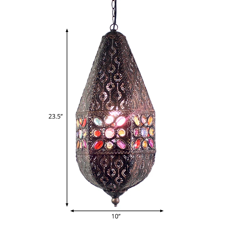 Suspension en forme de larme Bohême en métal 1 lampe de plafond en bronze antique/cuivre pour bar Clearhalo