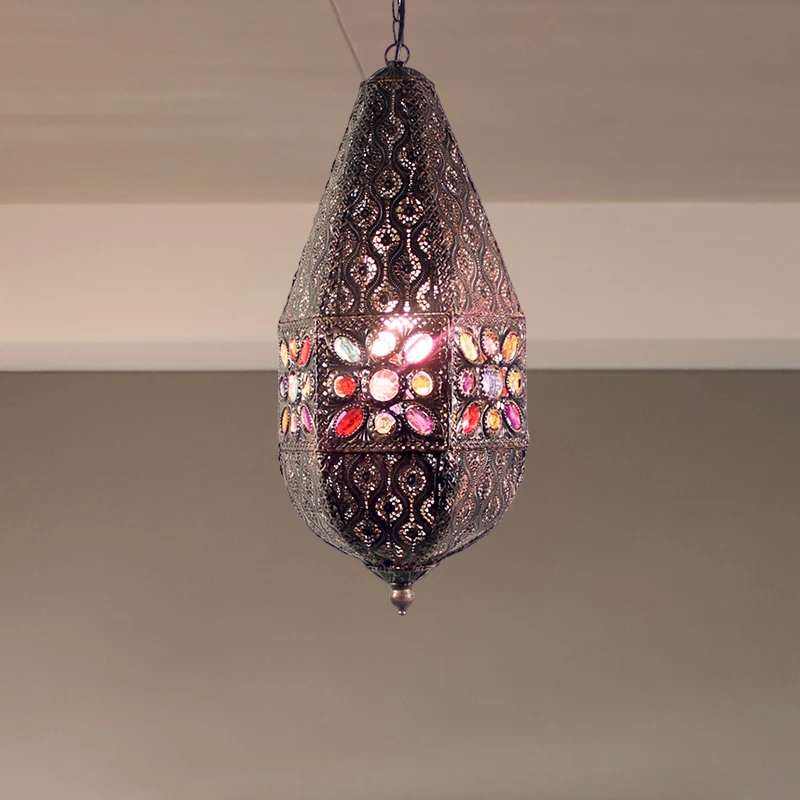 Suspension en forme de larme Bohême en métal 1 lampe de plafond en bronze antique/cuivre pour bar Clearhalo