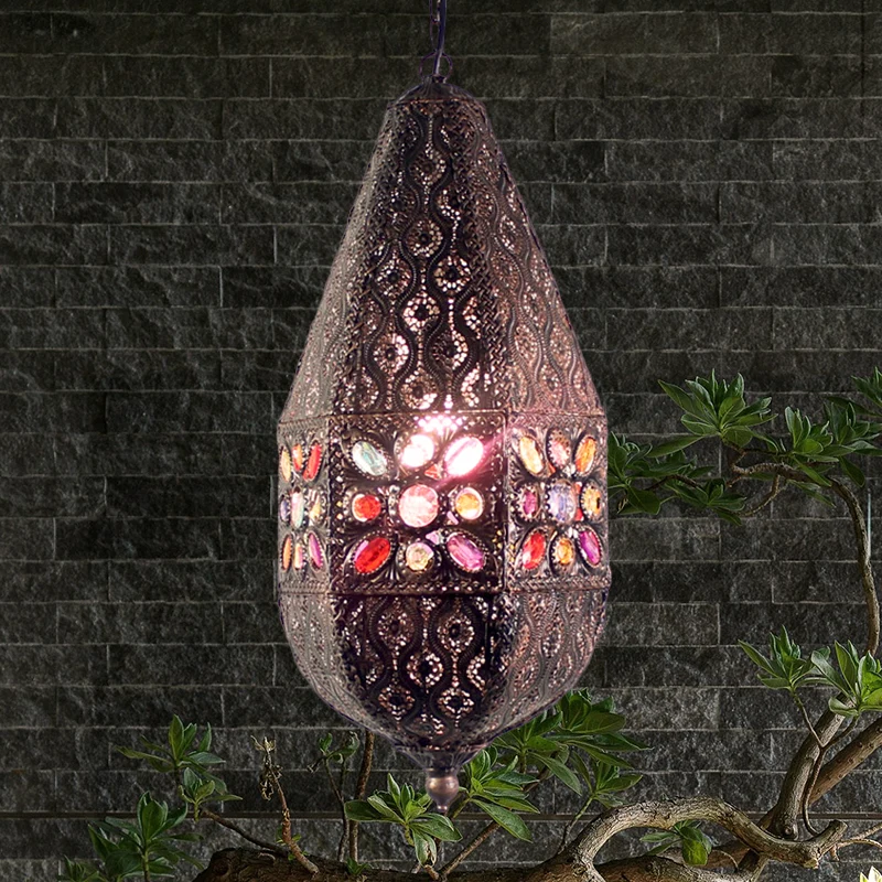 Suspension en forme de larme Bohême en métal 1 lampe de plafond en bronze antique/cuivre pour bar Clearhalo