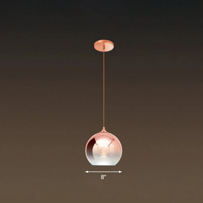Suspension globe en verre dégradé post-moderne à 1 lumière en or rose au-dessus de la table Clearhalo