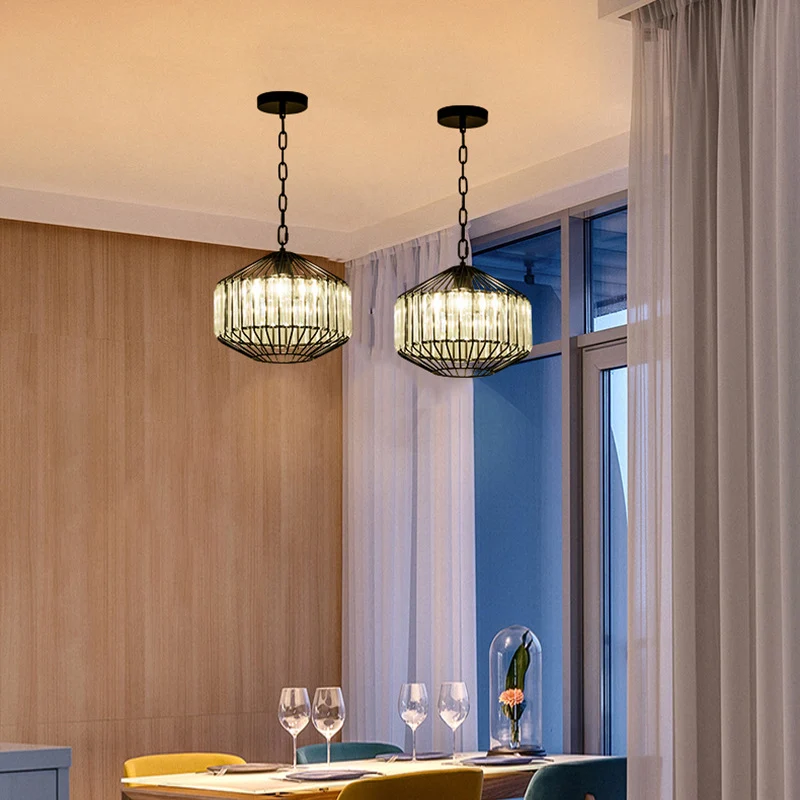 Suspension géométrique à 1 fil lumineux avec bloc de cristal transparent, plafonnier de style moderne en noir Clearhalo