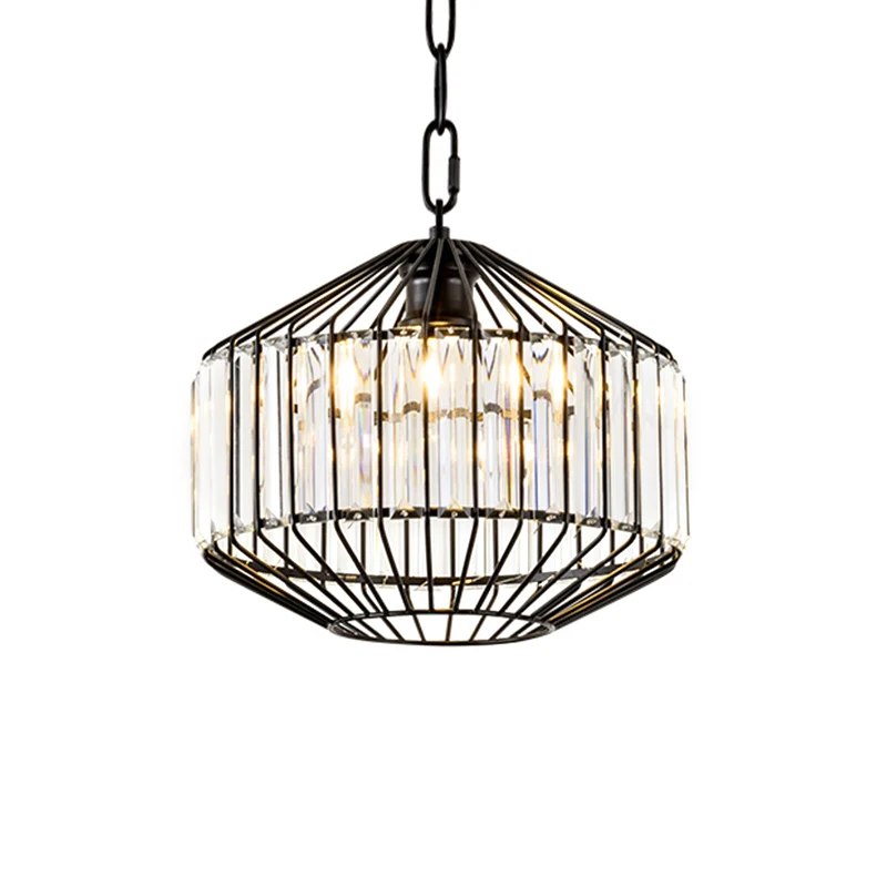 Suspension géométrique à 1 fil lumineux avec bloc de cristal transparent, plafonnier de style moderne en noir Clearhalo