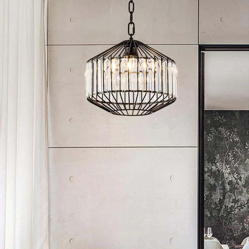 Suspension géométrique à 1 fil lumineux avec bloc de cristal transparent, plafonnier de style moderne en noir Clearhalo