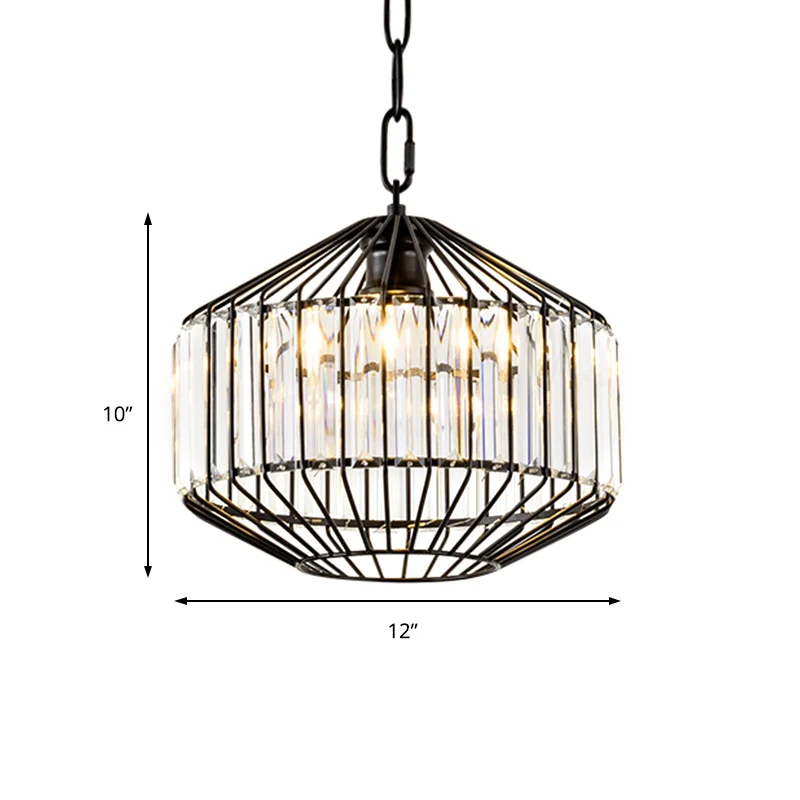 Suspension géométrique à 1 fil lumineux avec bloc de cristal transparent, plafonnier de style moderne en noir Clearhalo