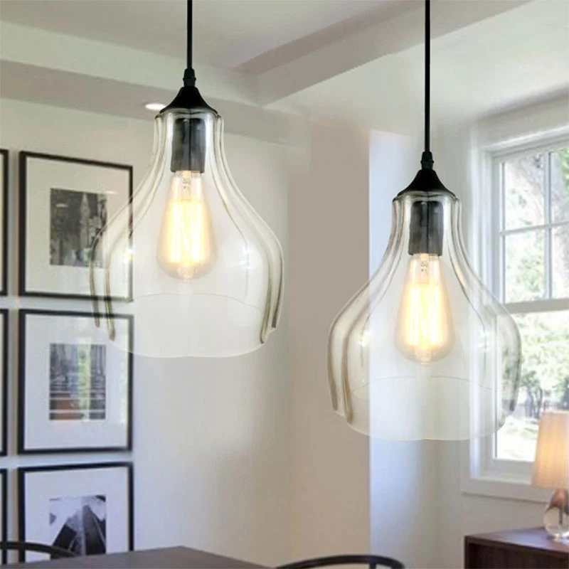 Suspension gourde en verre jaune/vert/clair, lampe suspendue contemporaine à 1 lumière noire pour Restaurant Clearhalo