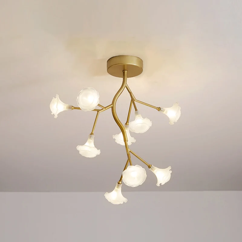 Suspension LED en forme de branche d'arbre métallique, lustre postmoderne avec abat-jour en or Clearhalo