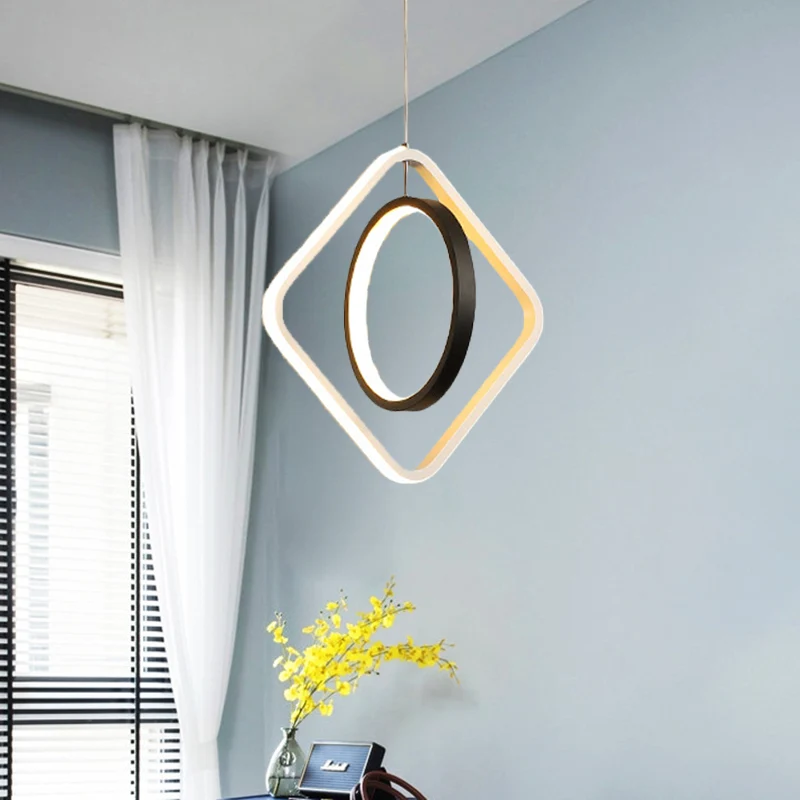 Suspension LED moderne cerceau noir et plafonnier carré avec abat-jour en acrylique dans une lumière chaude/blanche Clearhalo