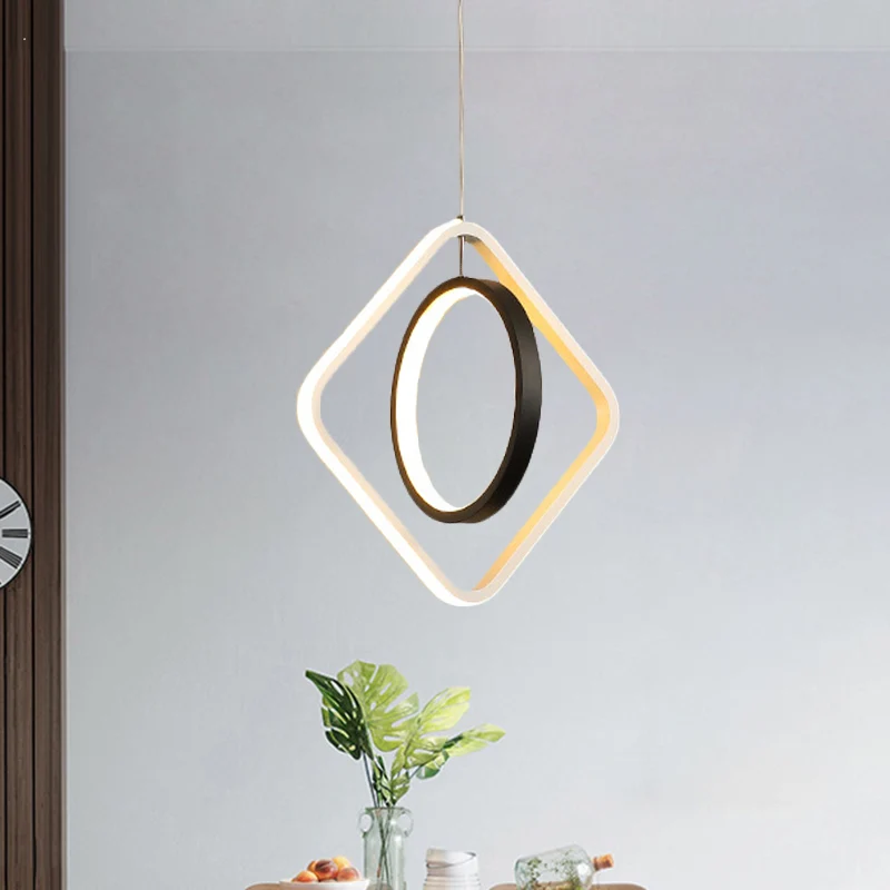 Suspension LED moderne cerceau noir et plafonnier carré avec abat-jour en acrylique dans une lumière chaude/blanche Clearhalo