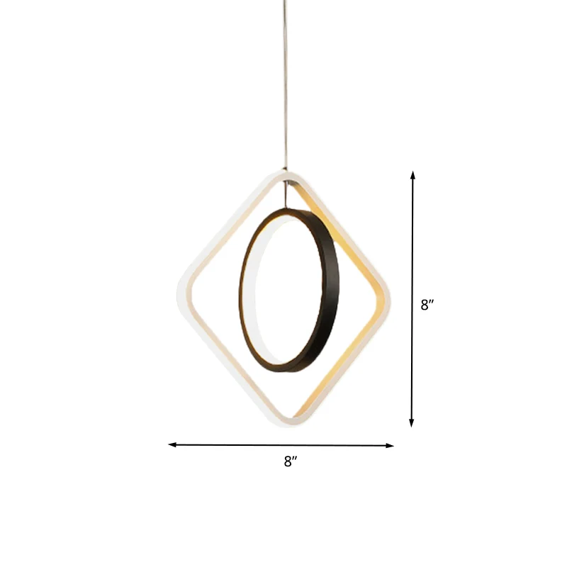 Suspension LED moderne cerceau noir et plafonnier carré avec abat-jour en acrylique dans une lumière chaude/blanche Clearhalo
