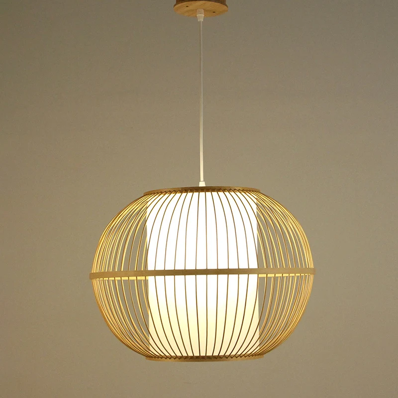 Suspension minimaliste fabriquée à la main en bambou, 1 tête, pour salon de thé, plafonnier en bois Clearhalo