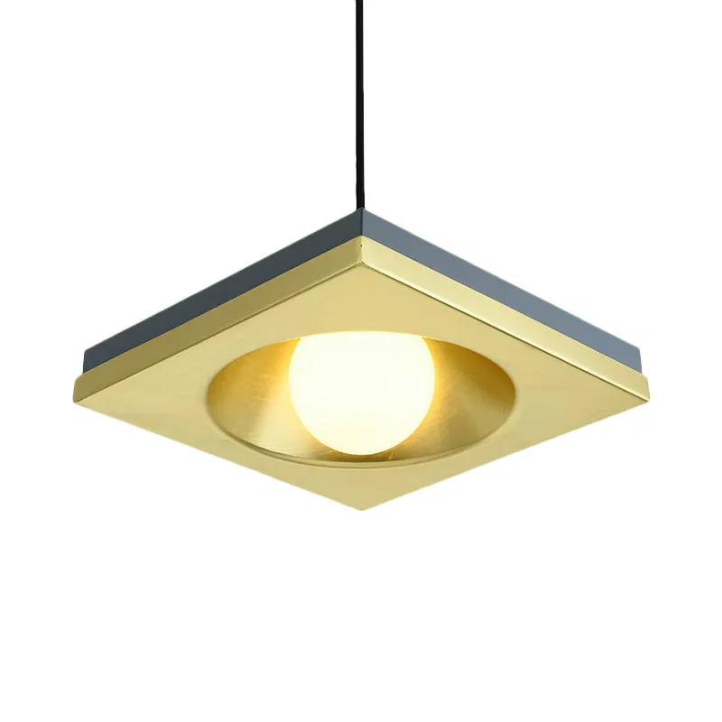Suspension moderniste concave carrée en métal à 1 ampoule pour chambre à coucher, luminaire suspendu en bleu et or Clearhalo