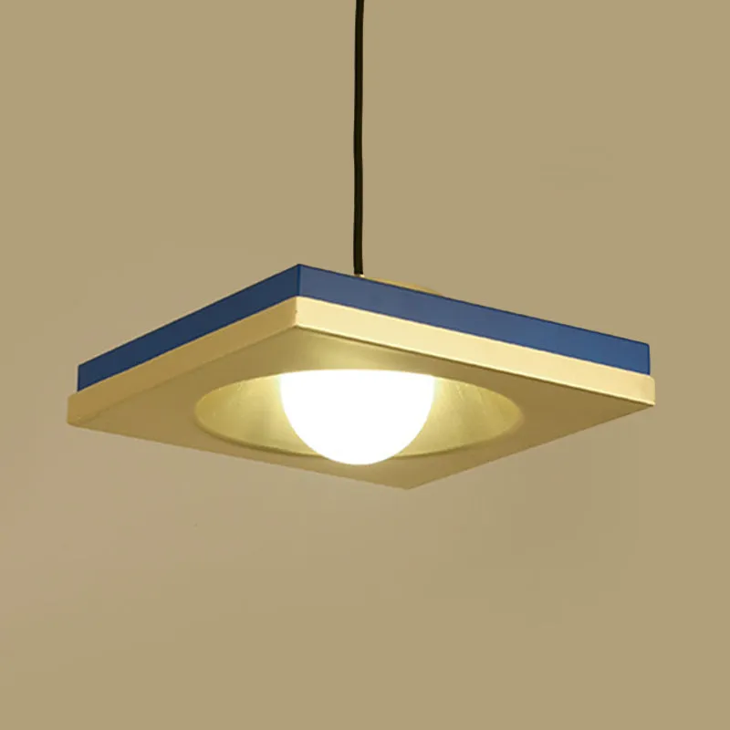 Suspension moderniste concave carrée en métal à 1 ampoule pour chambre à coucher, luminaire suspendu en bleu et or Clearhalo