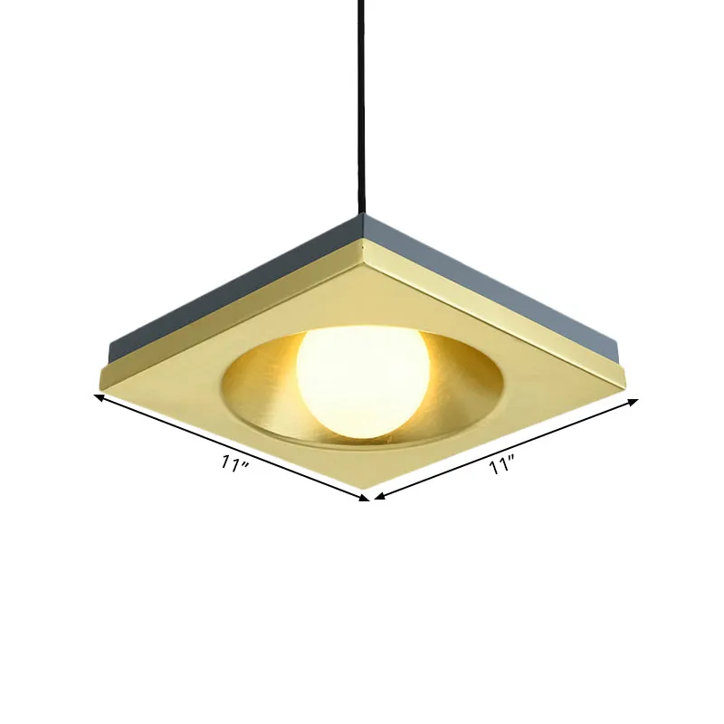 Suspension moderniste concave carrée en métal à 1 ampoule pour chambre à coucher, luminaire suspendu en bleu et or Clearhalo
