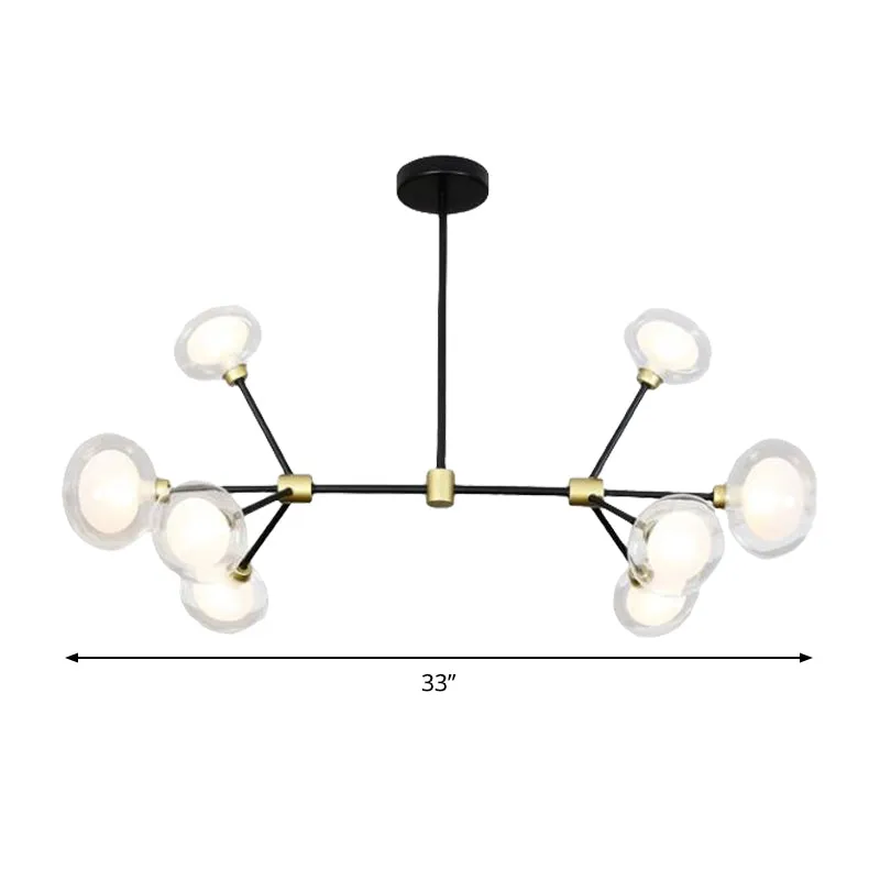Suspension noire moderne 8/12/16 lumières branche lustre métallique avec abat-jour en verre ovale pour café Clearhalo