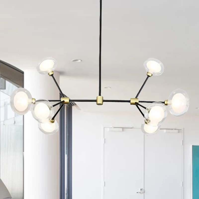 Suspension noire moderne 8/12/16 lumières branche lustre métallique avec abat-jour en verre ovale pour café Clearhalo