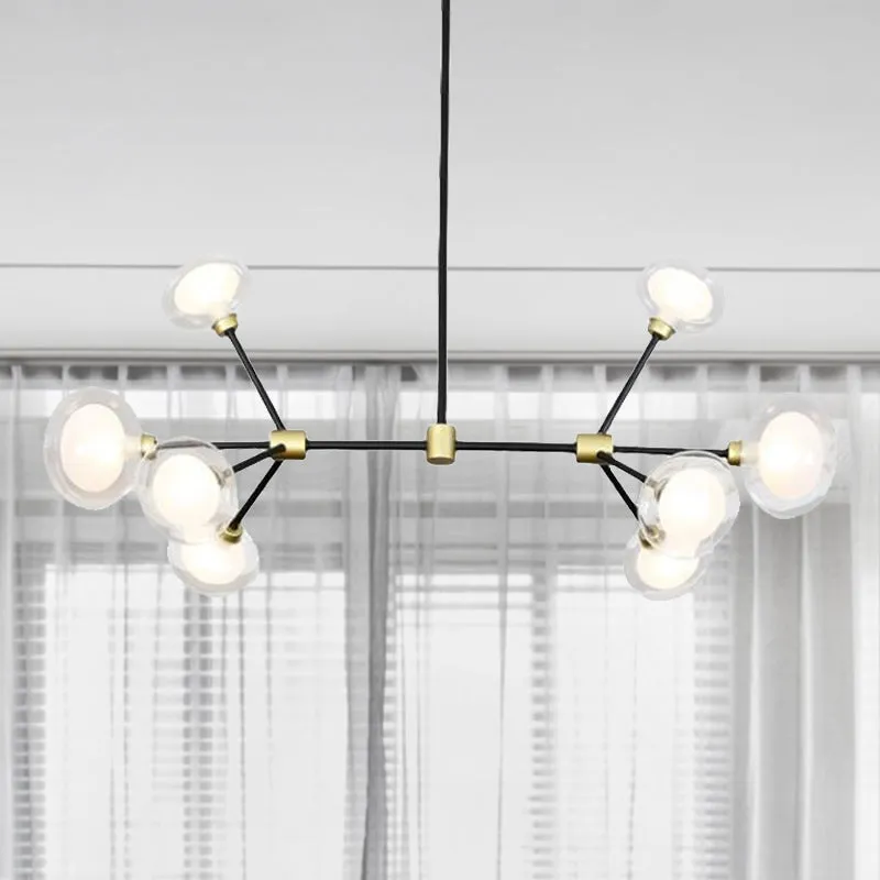 Suspension noire moderne 8/12/16 lumières branche lustre métallique avec abat-jour en verre ovale pour café Clearhalo