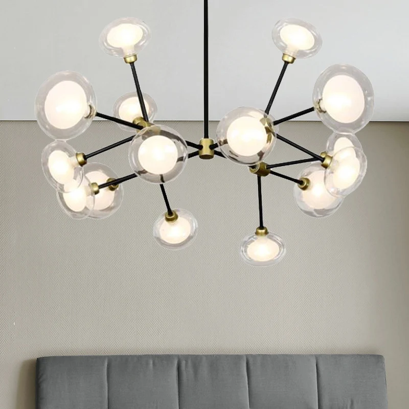 Suspension noire moderne 8/12/16 lumières branche lustre métallique avec abat-jour en verre ovale pour café Clearhalo