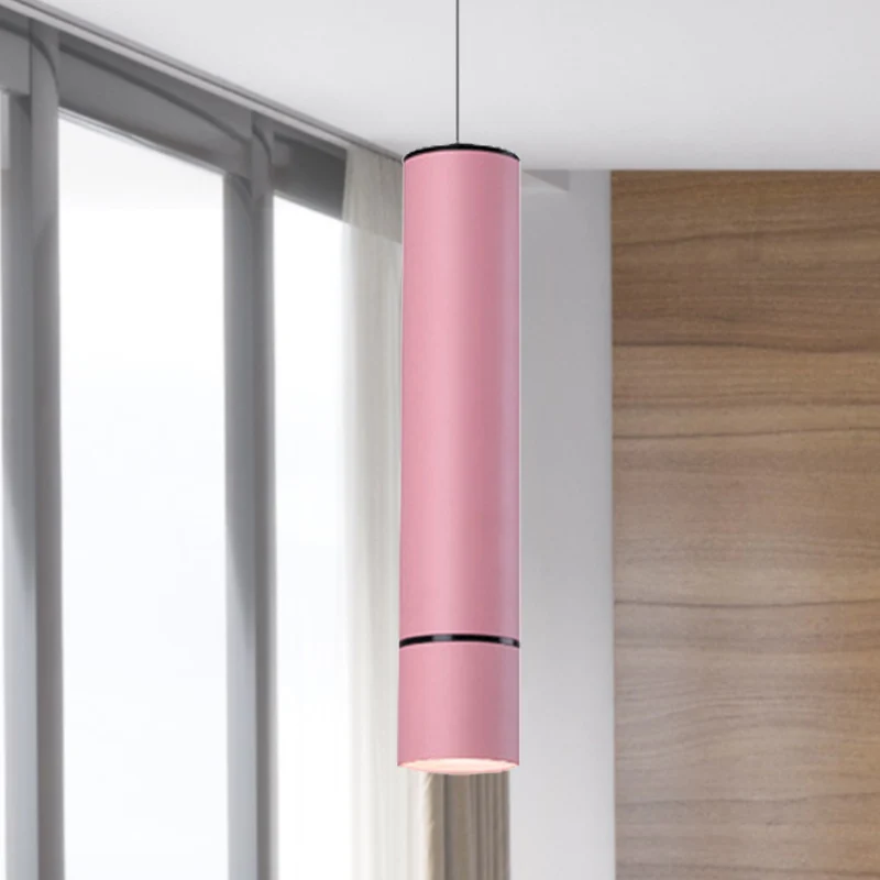 Suspension nordique à 1 lumière avec abat-jour en métal rose/bleu/vert, luminaire de plafond en blanc/chaud/lumière nature...