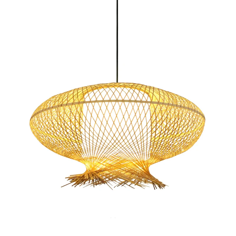 Suspension ovale Asia Bamboo 1 Ampoule Kaki Plafonnier avec Cylindre Intérieur Abat-jour Blanc Clearhalo