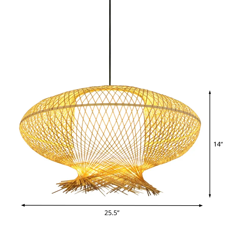 Suspension ovale Asia Bamboo 1 Ampoule Kaki Plafonnier avec Cylindre Intérieur Abat-jour Blanc Clearhalo