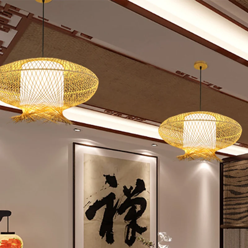 Suspension ovale Asia Bamboo 1 Ampoule Kaki Plafonnier avec Cylindre Intérieur Abat-jour Blanc Clearhalo