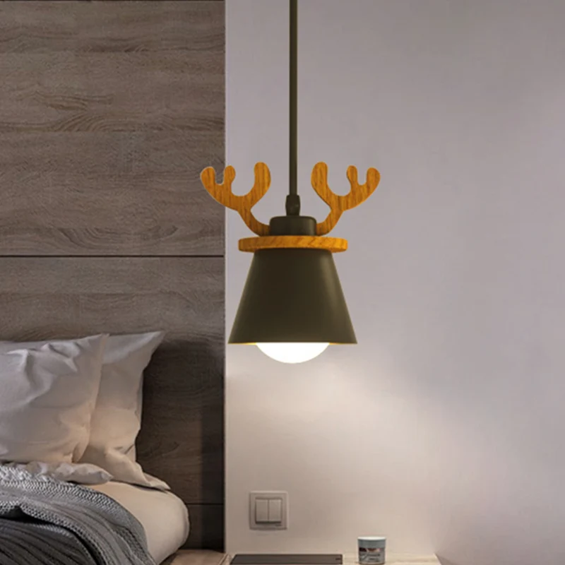 Suspension Plafond Antler Fer Macaron 1 Ampoule Luminaire Suspendu Noir avec/sans Abat-Jour Clearhalo