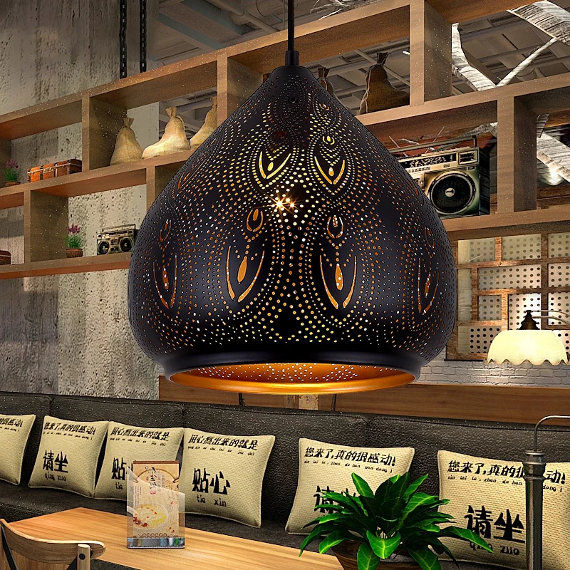 Suspension Poire Salle à Manger Tradition Métal 1 Ampoule Luminaire Suspendu Noir Clearhalo