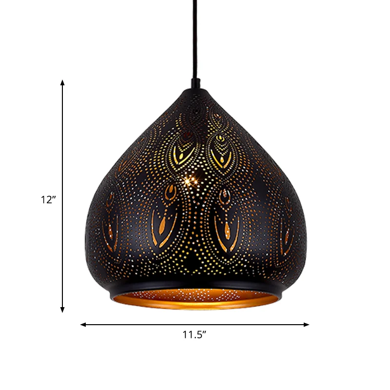 Suspension Poire Salle à Manger Tradition Métal 1 Ampoule Luminaire Suspendu Noir Clearhalo