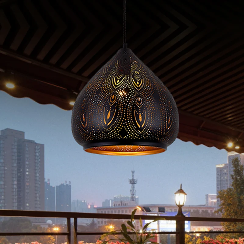 Suspension Poire Salle à Manger Tradition Métal 1 Ampoule Luminaire Suspendu Noir Clearhalo