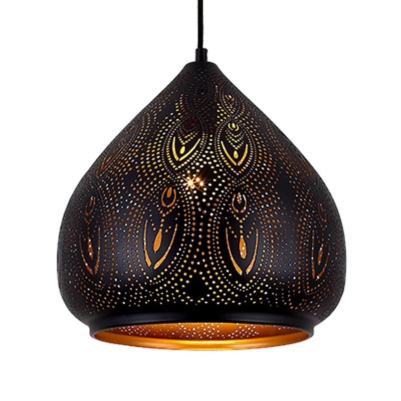 Suspension Poire Salle à Manger Tradition Métal 1 Ampoule Luminaire Suspendu Noir Clearhalo