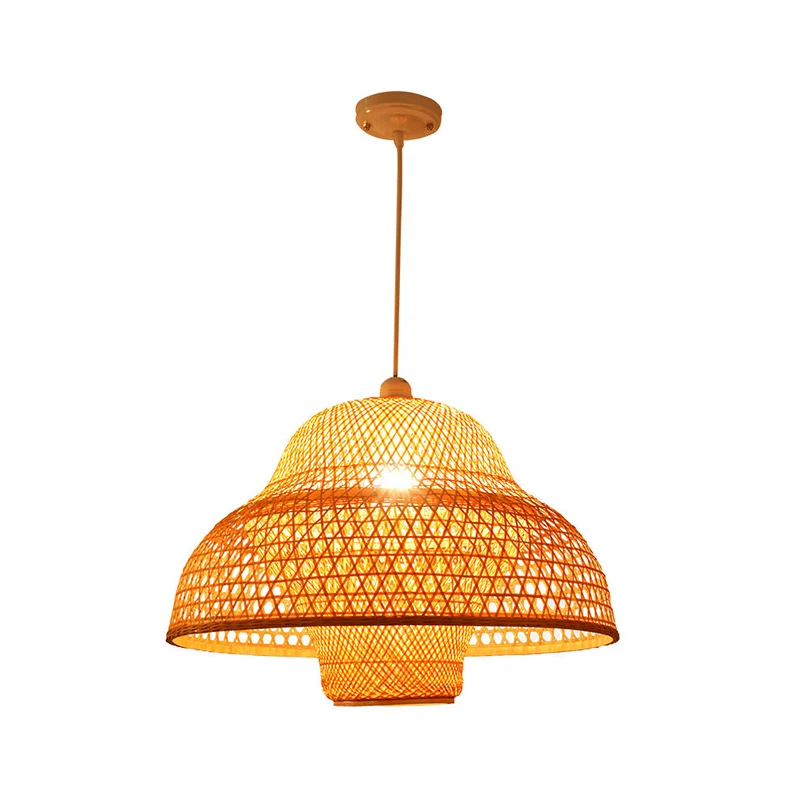 Suspension de restaurant en forme de pot chaud Suspension contemporaine en bambou à ampoule unique en bois Clearhalo