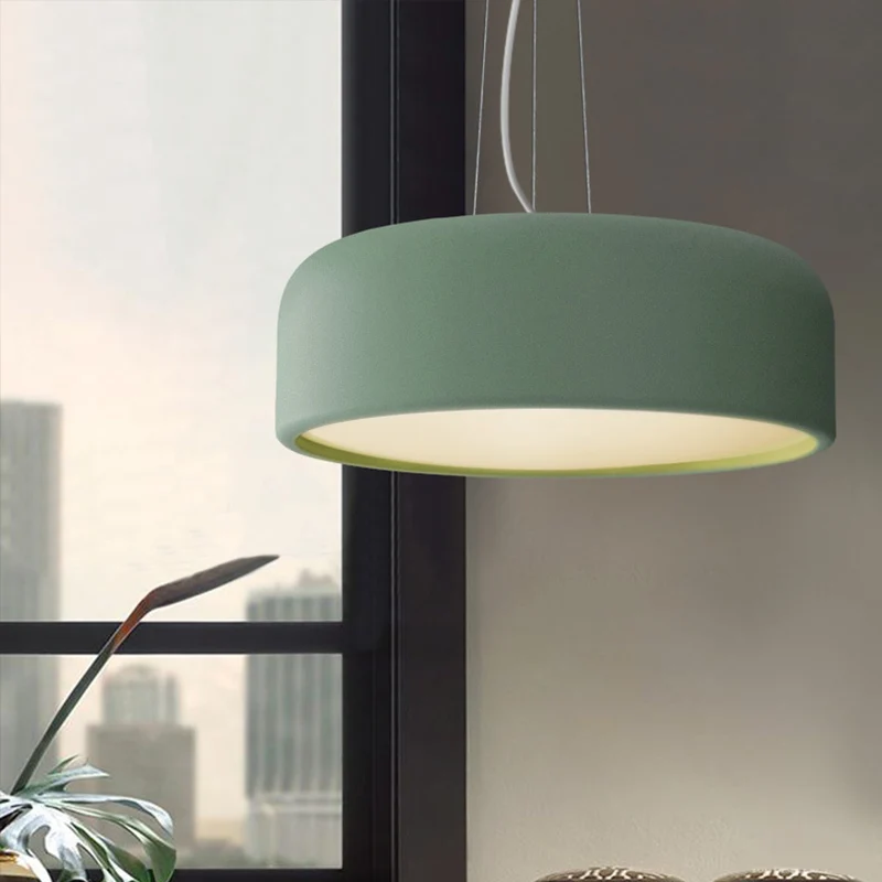 Suspension ronde en aluminium Macaron à ampoule unique vert/texturé blanc/bleu lampe à Suspension de plafond au-dessus de...